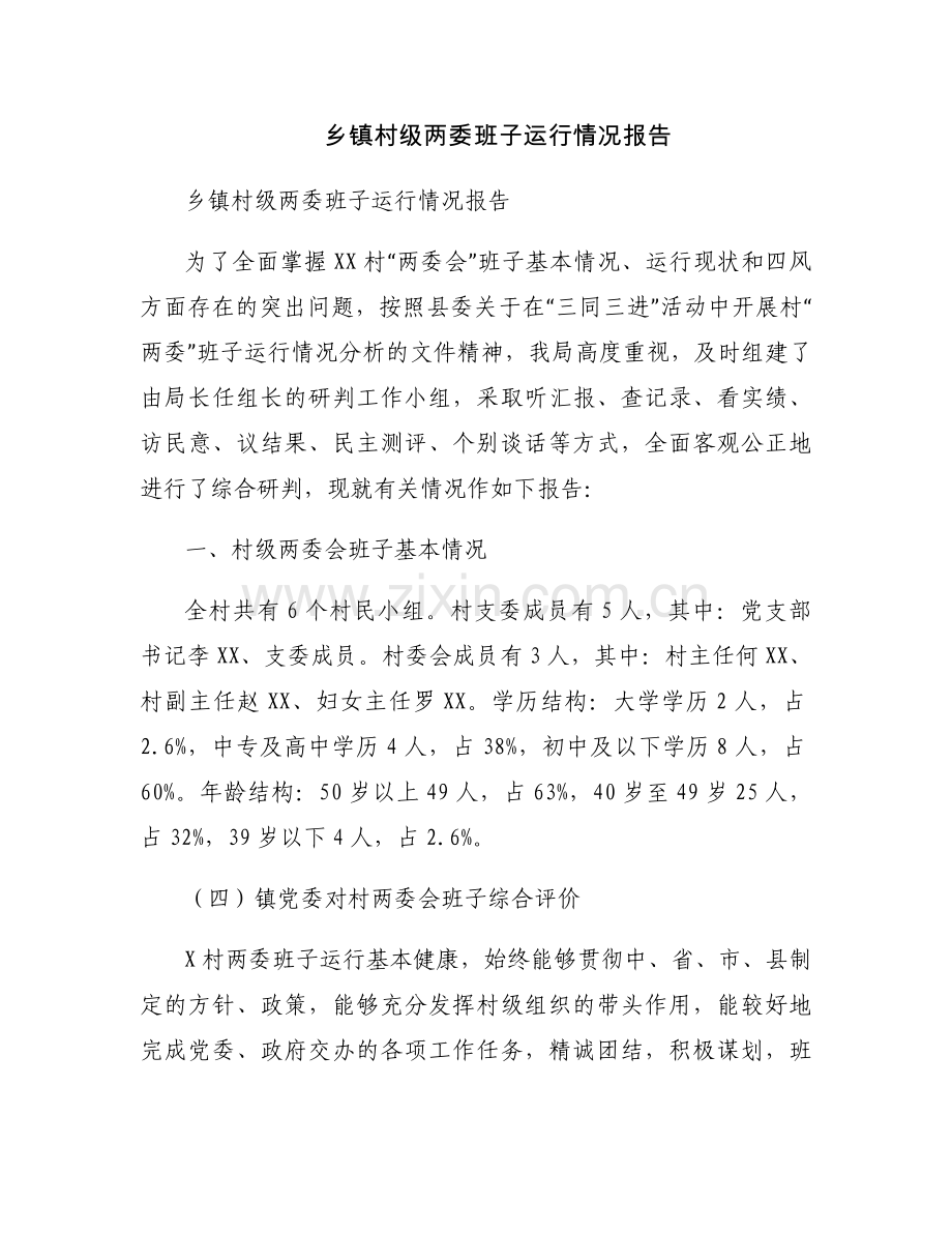 乡镇村级两委班子运行情况报告.docx_第1页