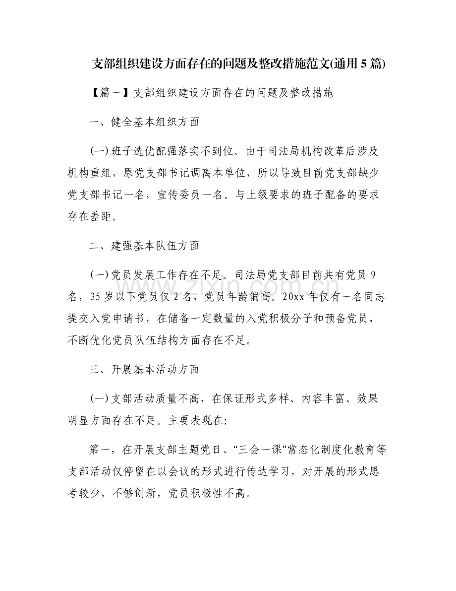 支部组织建设方面存在的问题及整改措施范文(通用5篇).pdf_第1页
