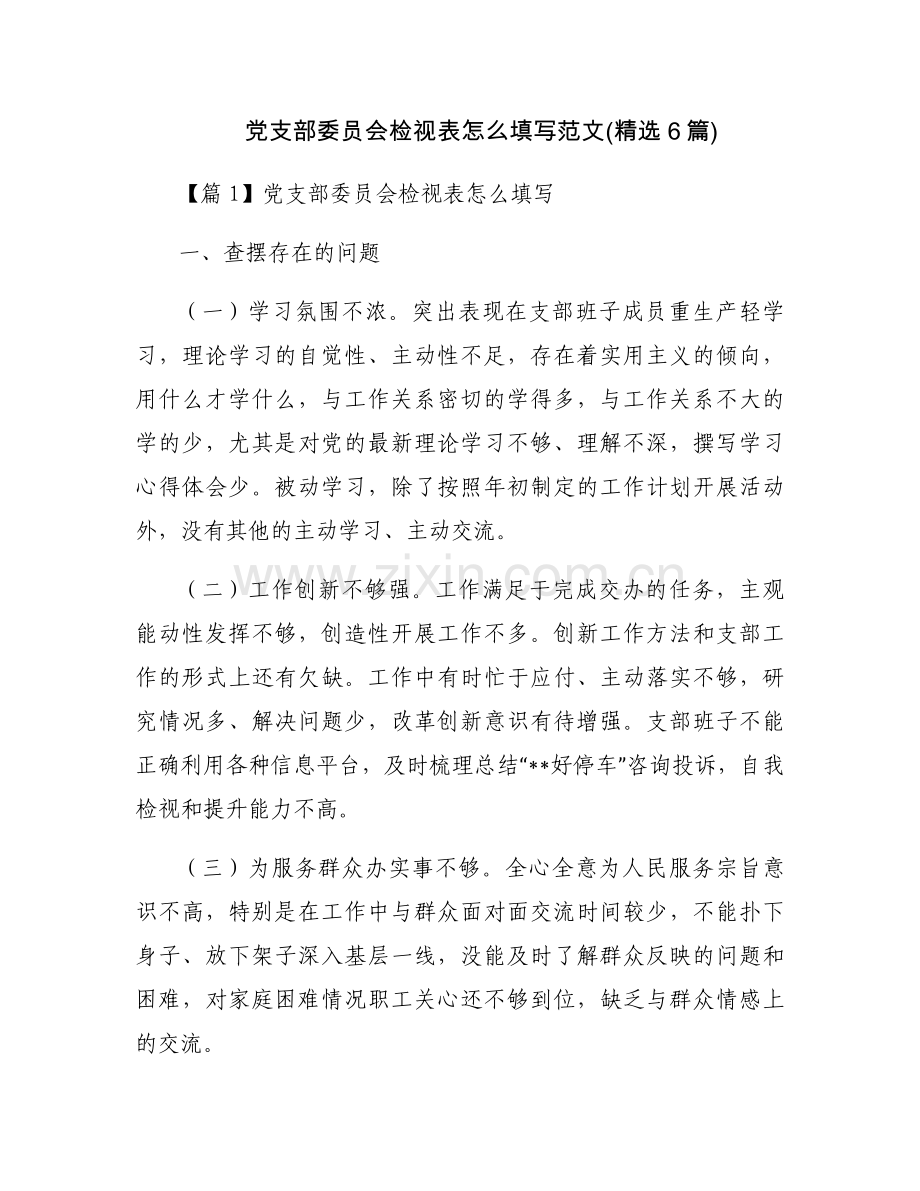 党支部委员会检视表怎么填写范文(6篇).docx_第1页