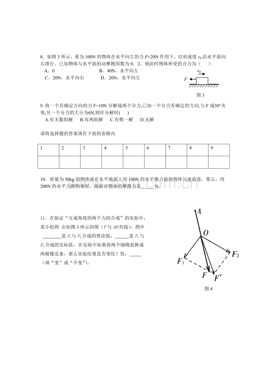 【高一物理】相互作用测试题.docx_第2页