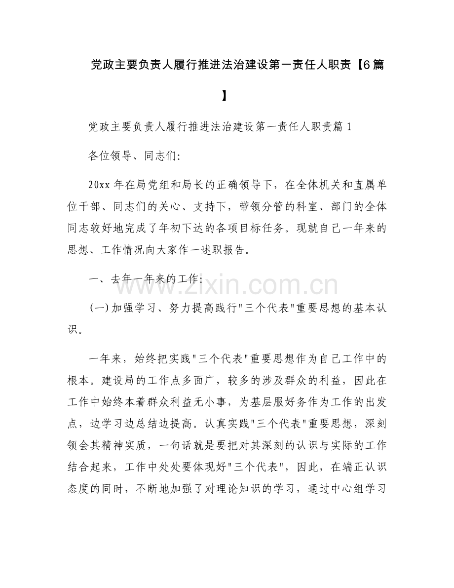 党政主要负责人履行推进法治建设第一责任人职责【6篇】.docx_第1页