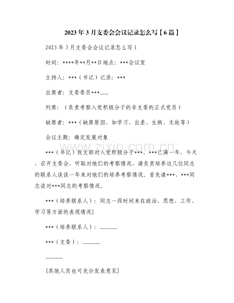 2023年3月支委会会议记录怎么写【6篇】.pdf_第1页