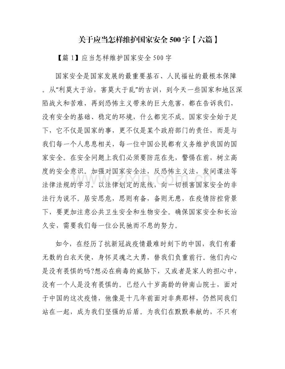 关于应当怎样维护国家安全500字【六篇】.pdf_第1页