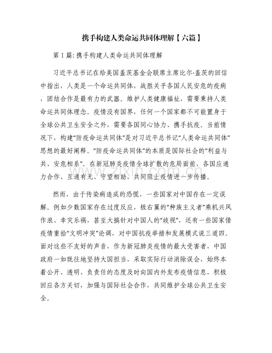 携手构建人类命运共同体理解【六篇】.pdf_第1页