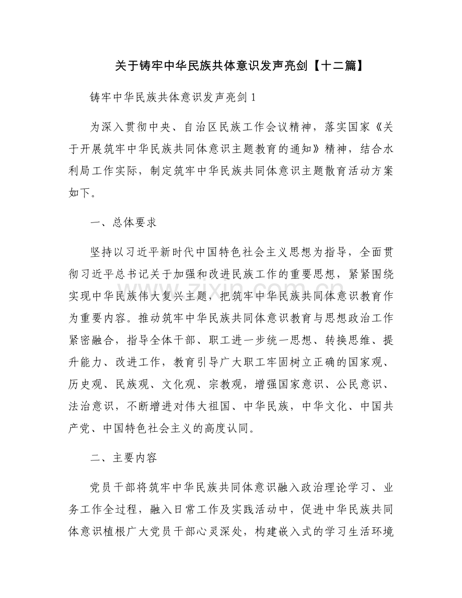 关于铸牢中华民族共体意识发声亮剑【十二篇】.docx_第1页