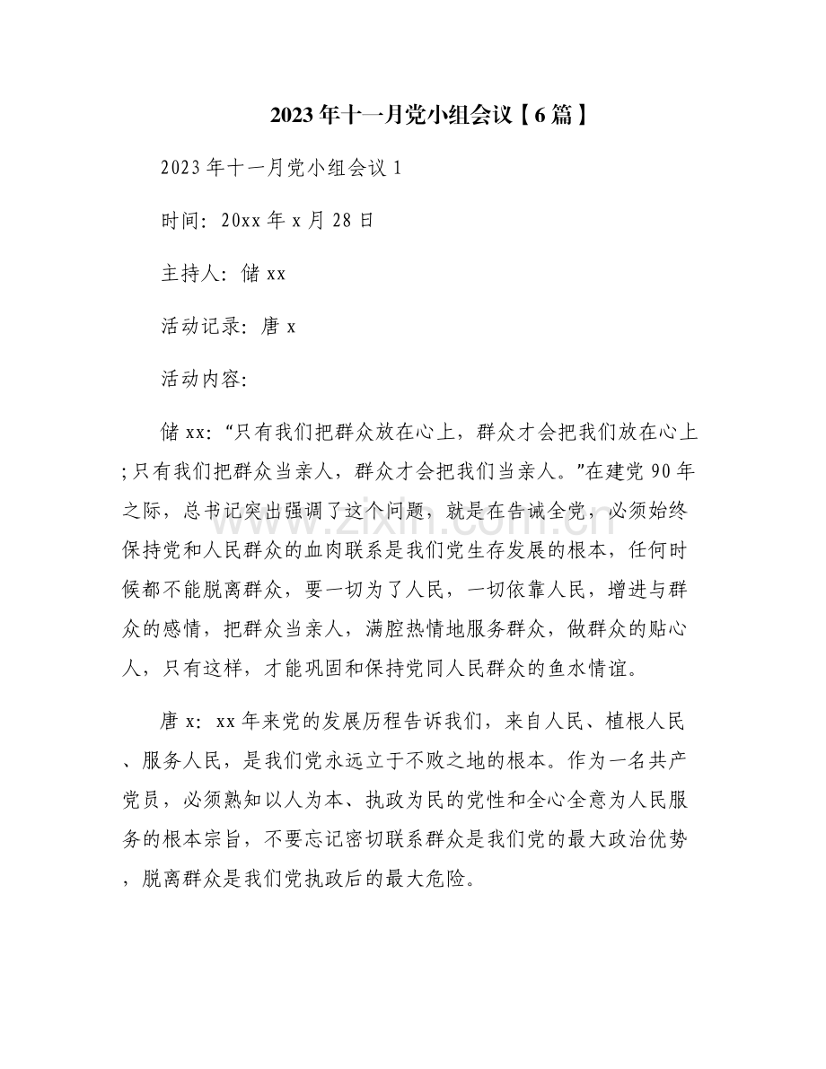 2023年十一月党小组会议【6篇】.pdf_第1页