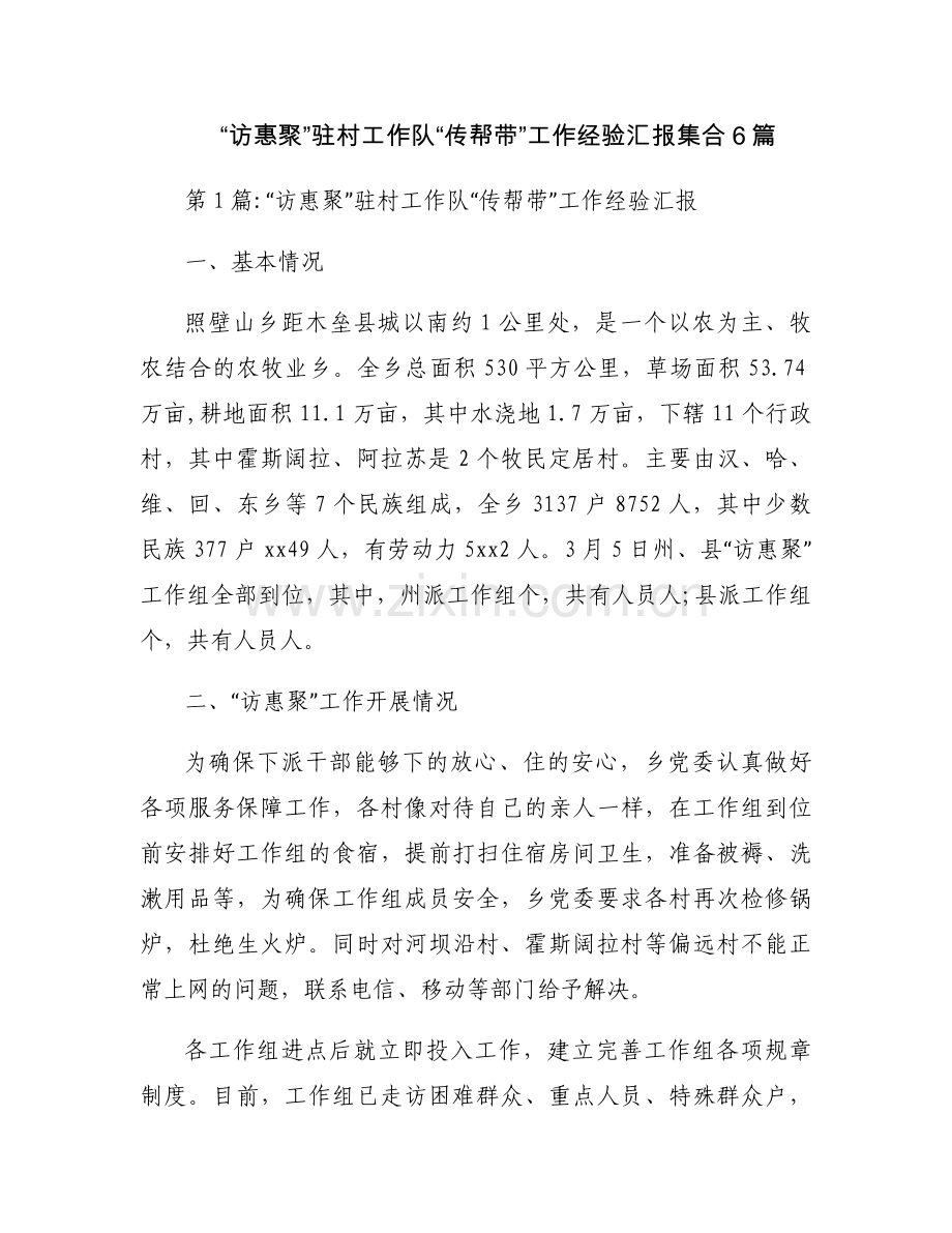 “访惠聚”驻村工作队“传帮带”工作经验汇报集合6篇.docx_第1页