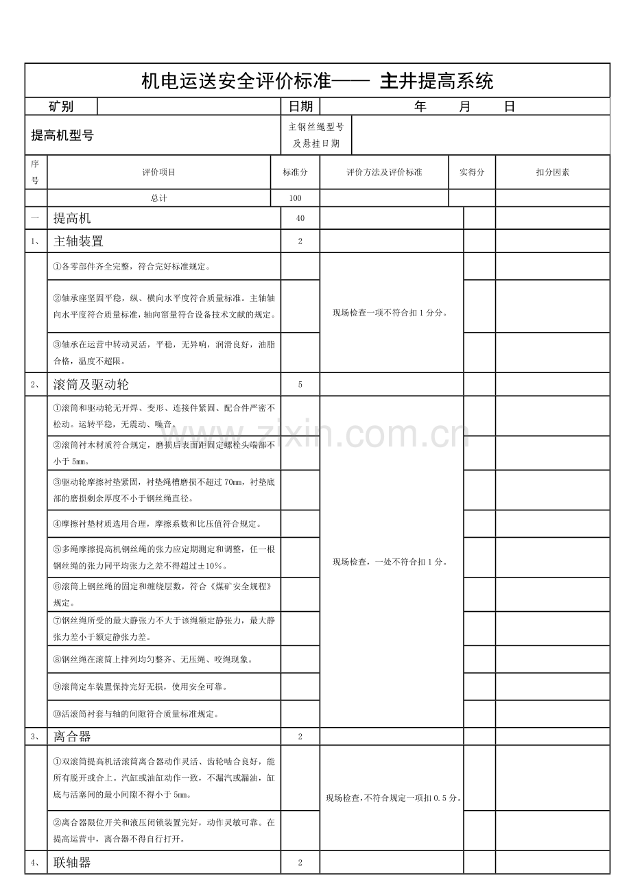 机电运输安全评价标准主井.doc_第1页