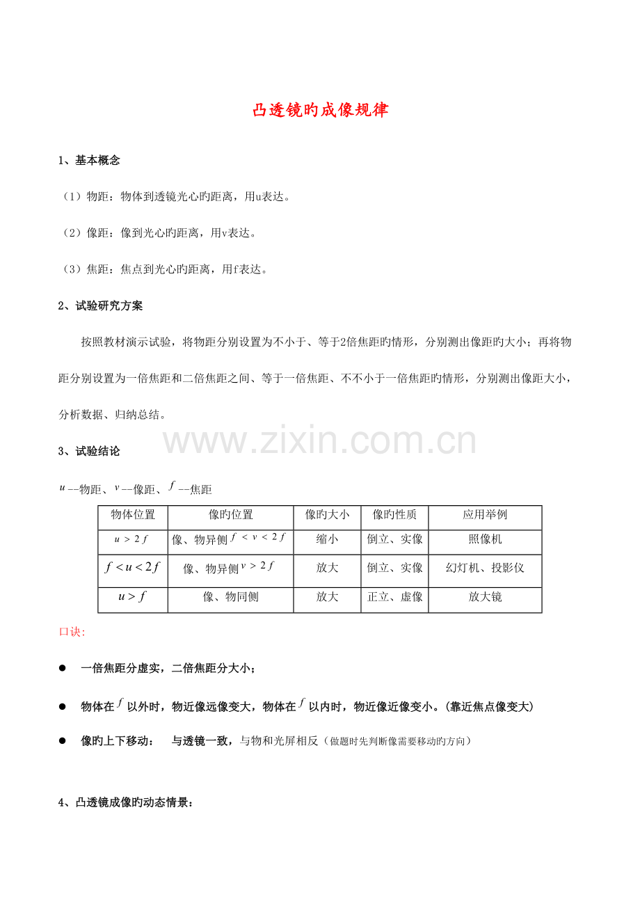2023年凸透镜的成像规律生活中的透镜眼镜与眼镜知识点总结.doc_第1页