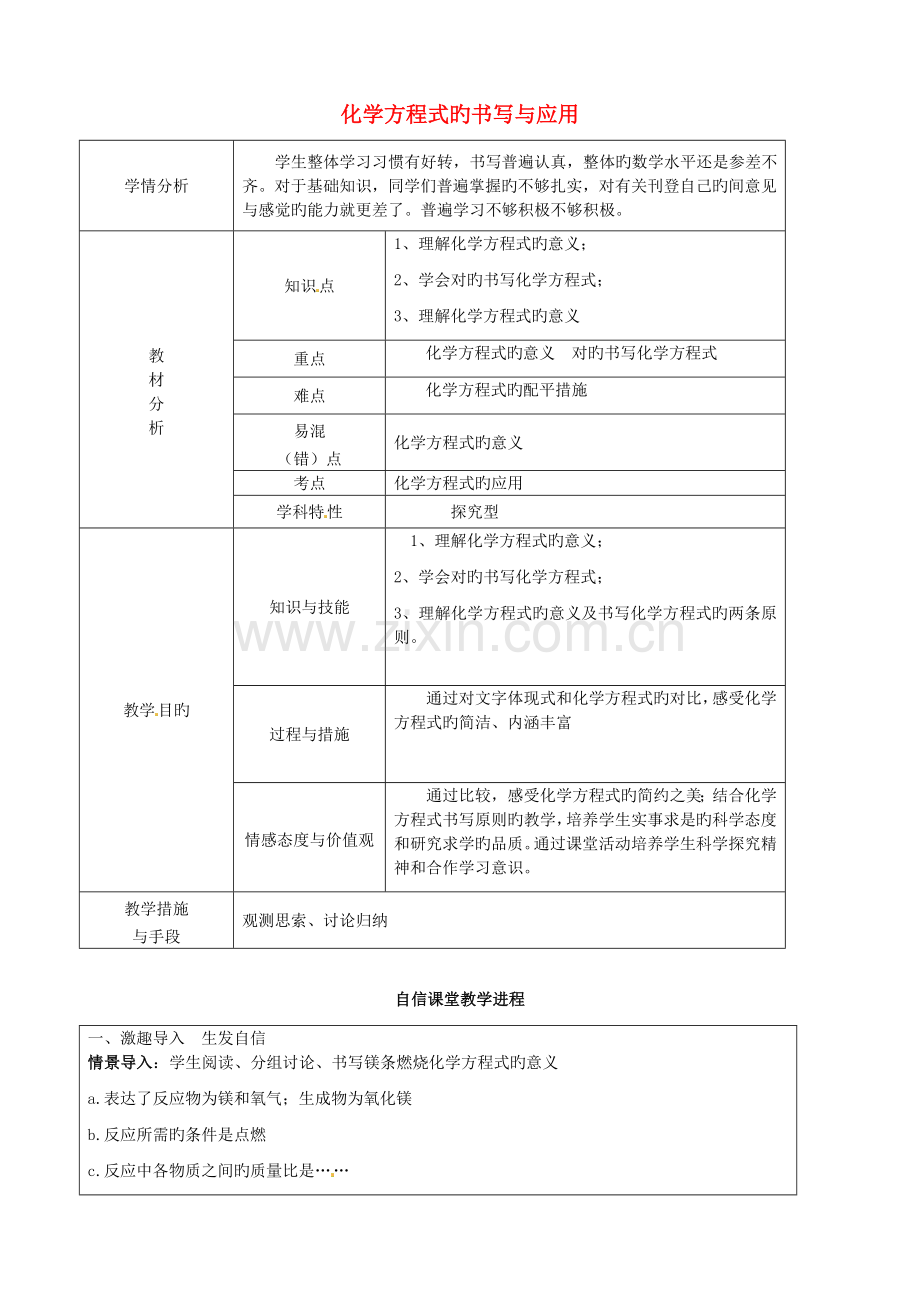 2023年贵州省遵义市务川自治县大坪中学九年级化学全册43化学方程式的书写与应用第1课时教案新版沪教.doc_第1页