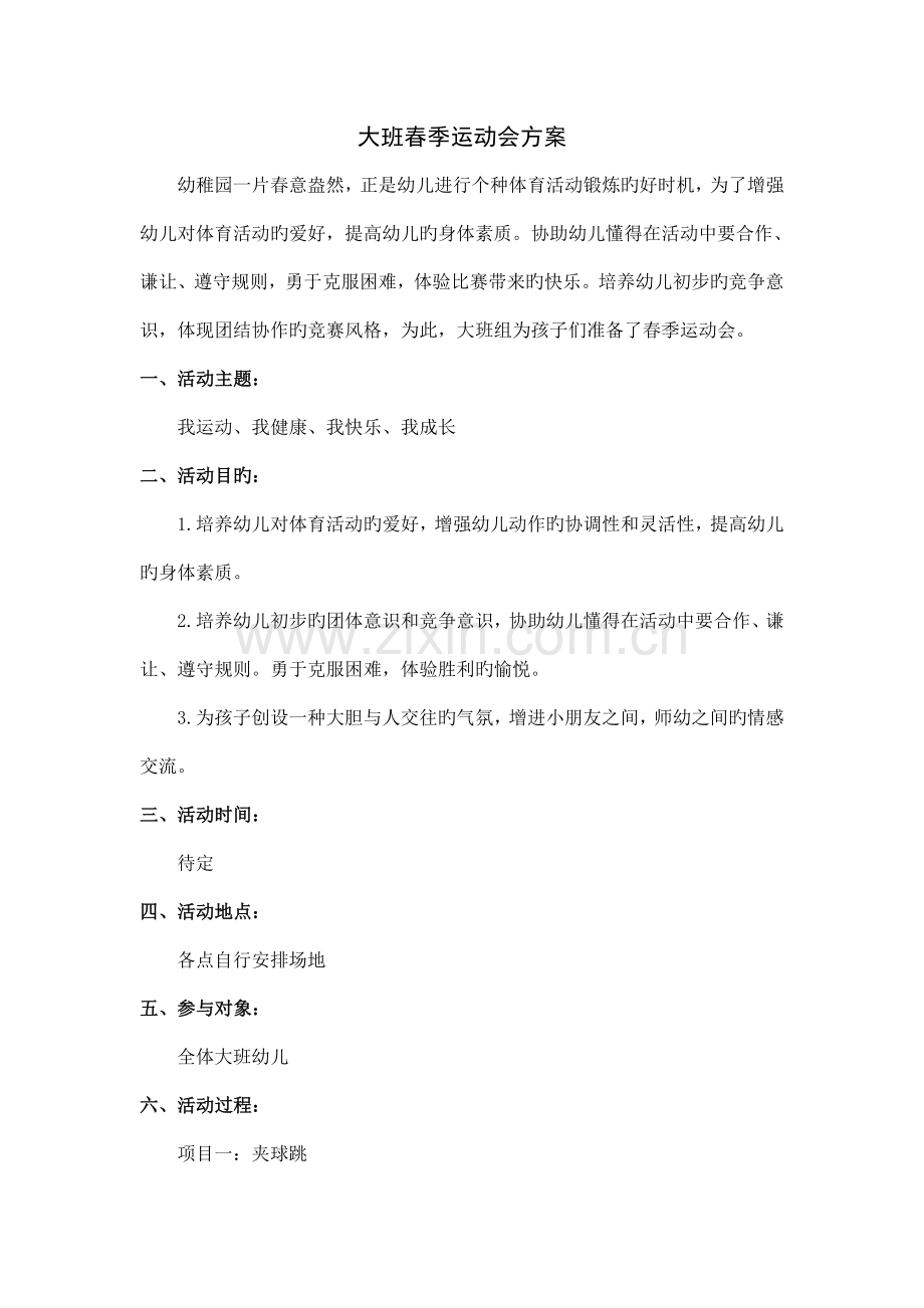 幼儿园大班运动会方案.doc_第1页