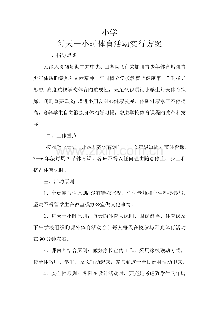 每天一小时体育活动实施方案.doc_第1页