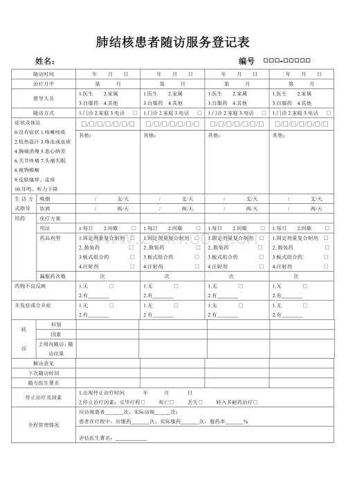 肺结核患者随访服务记录表.doc