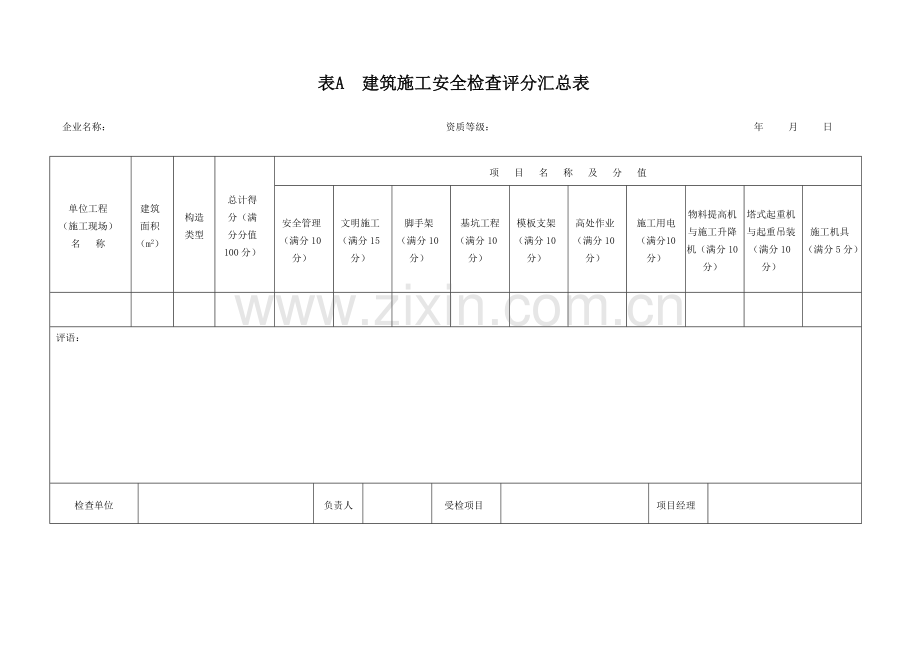 2023年建筑施工安全检查标准评分表全套.doc_第1页