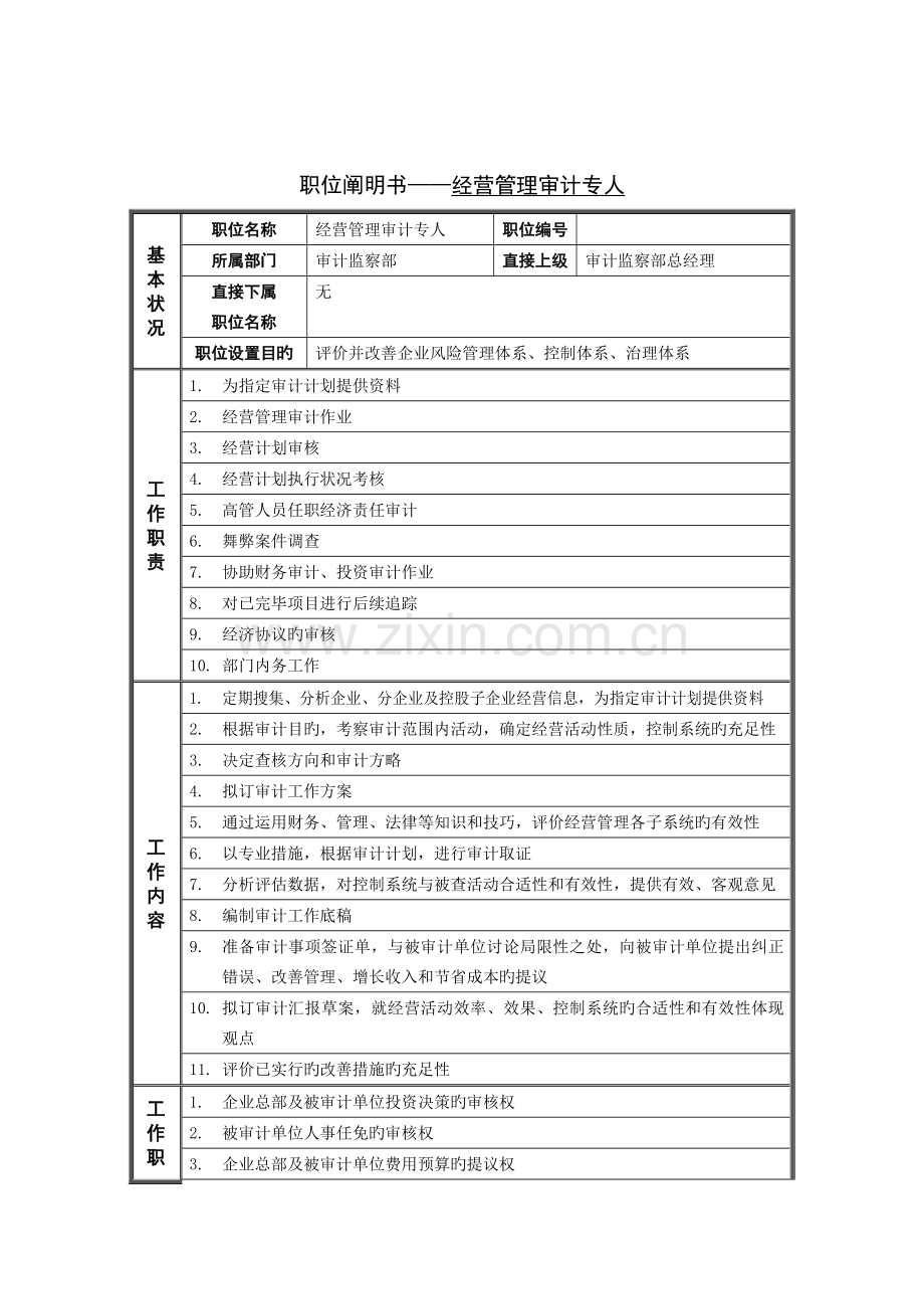 审计专员岗位说明书范本.doc_第1页