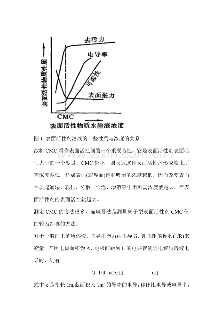 实验四电导法测定水溶性表面活性剂的临界胶束浓度与表面活性相关性的研究.doc_第2页