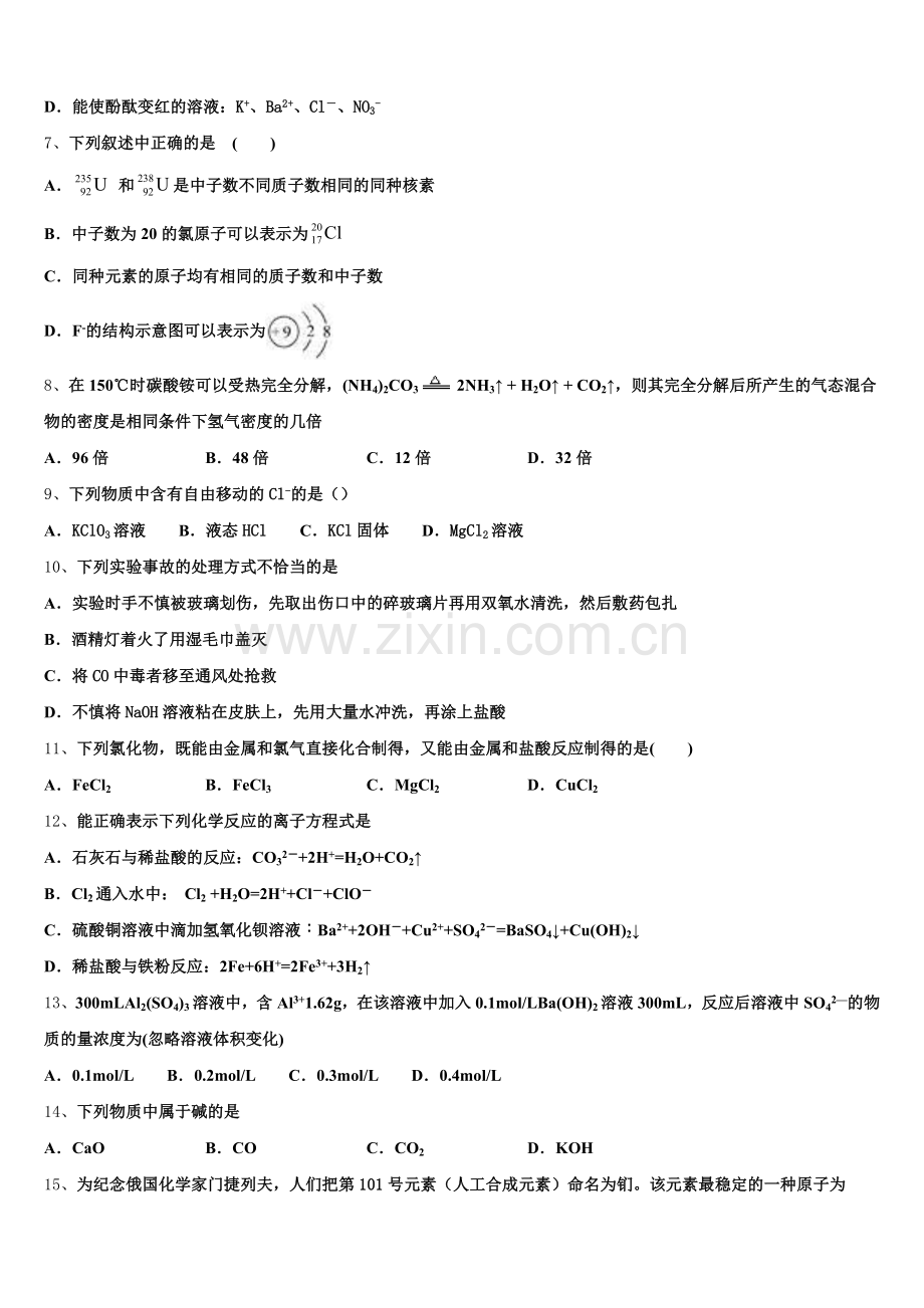 2025-2026学年海南省鲁迅中学高一上化学期中达标测试试题含解析.doc_第2页