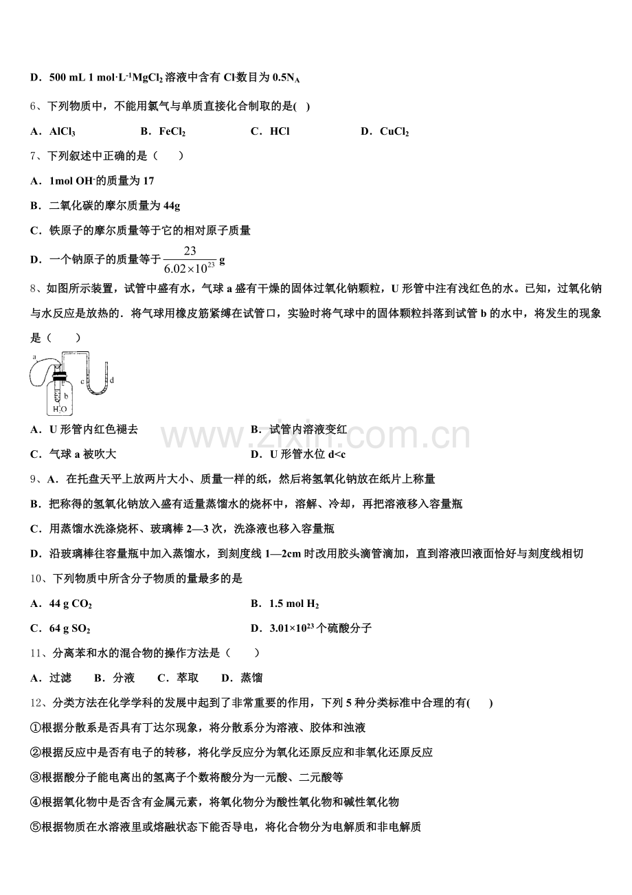 西藏自治区林芝二中2025-2026学年化学高一上期中综合测试模拟试题含解析.doc_第2页