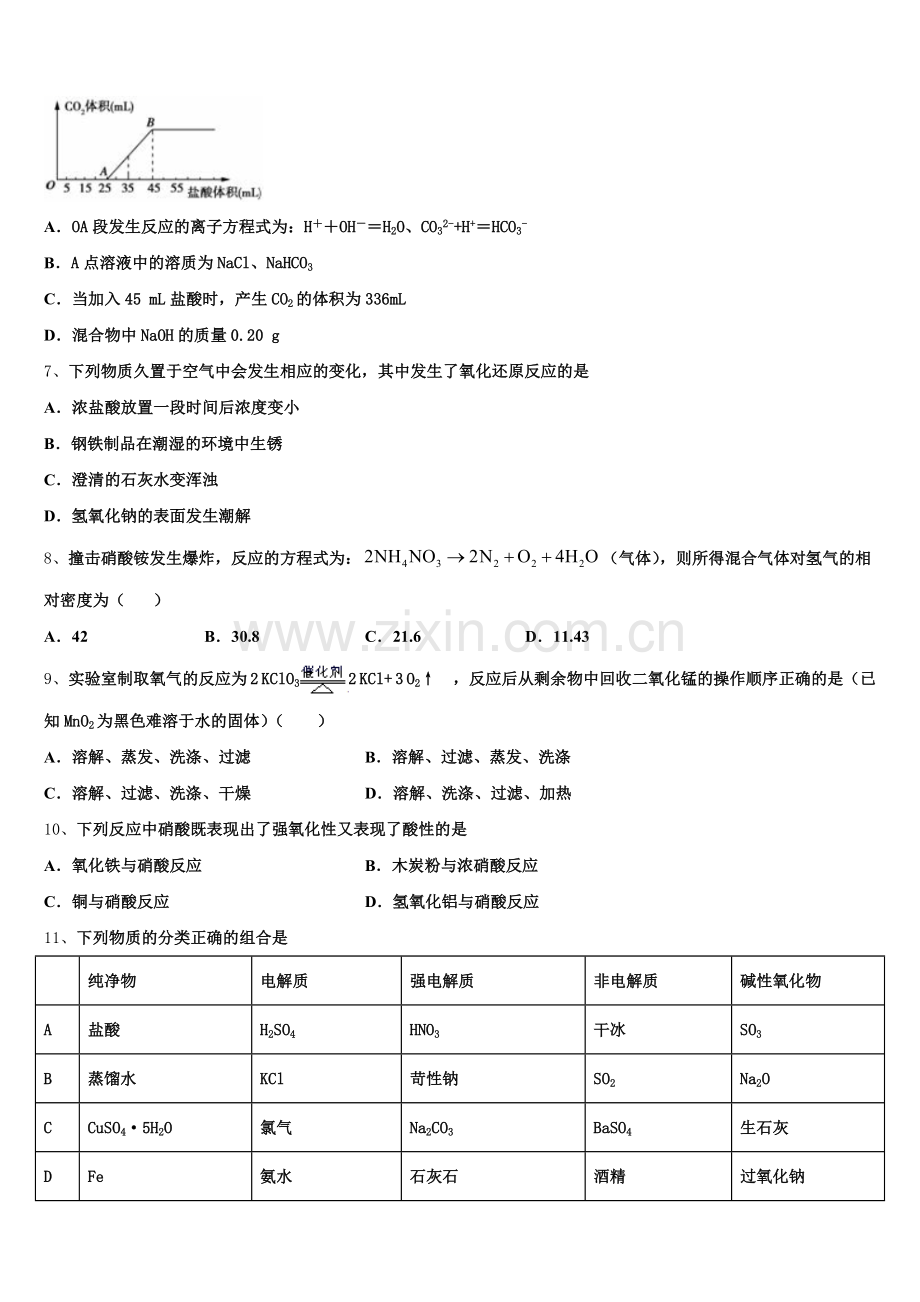 山东省青岛二中2025年高一上化学期中统考试题含解析.doc_第2页