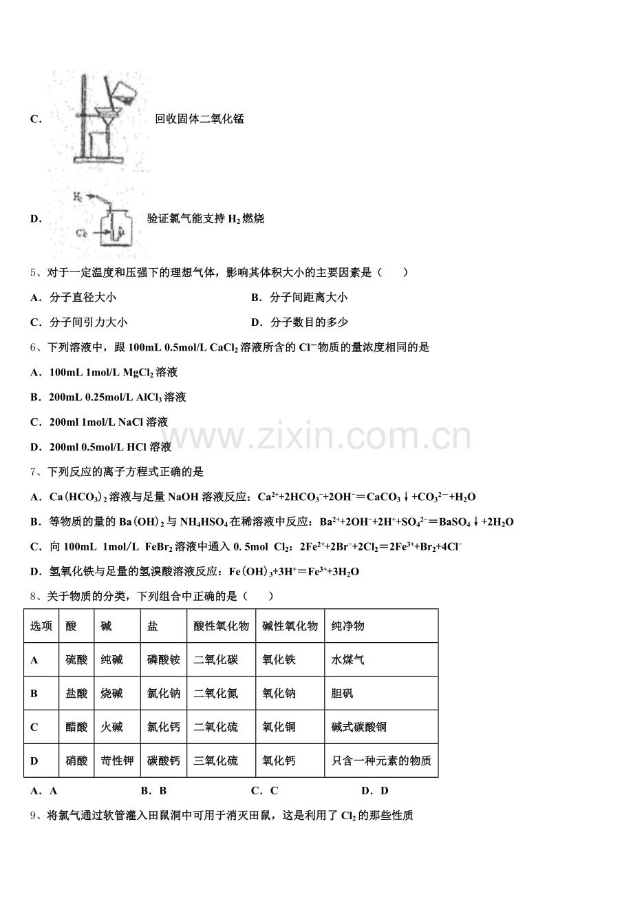 2026届上海市华实高中化学高一上期中综合测试模拟试题含解析.doc_第2页