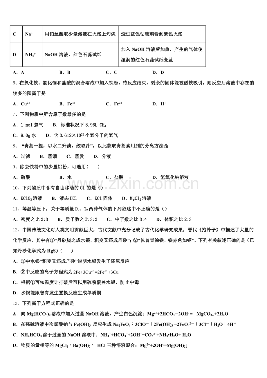 河南省安阳三十六中2025-2026学年化学高一第一学期期中质量检测试题含解析.doc_第2页