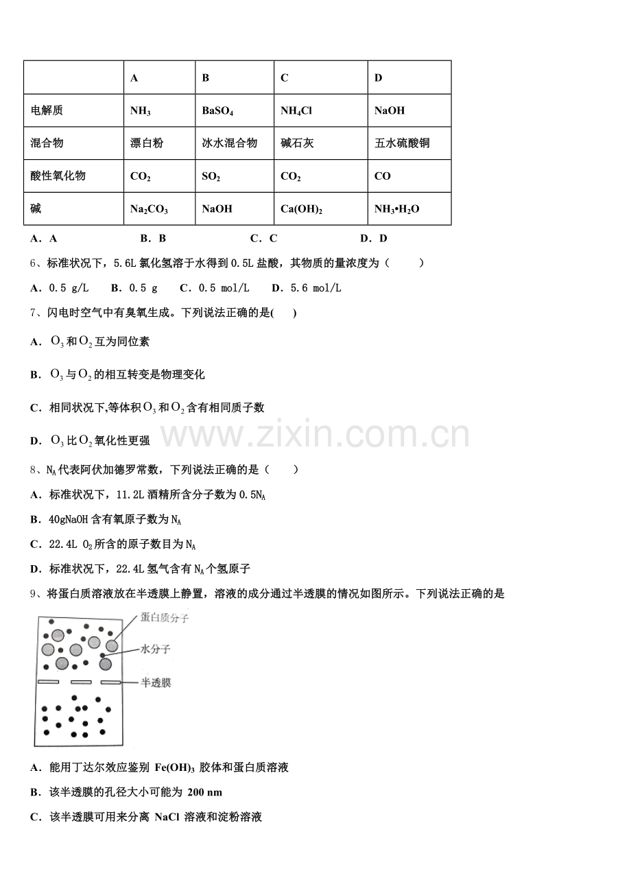 2025年四川省安岳县周礼中学化学高一上期中达标检测试题含解析.doc_第2页