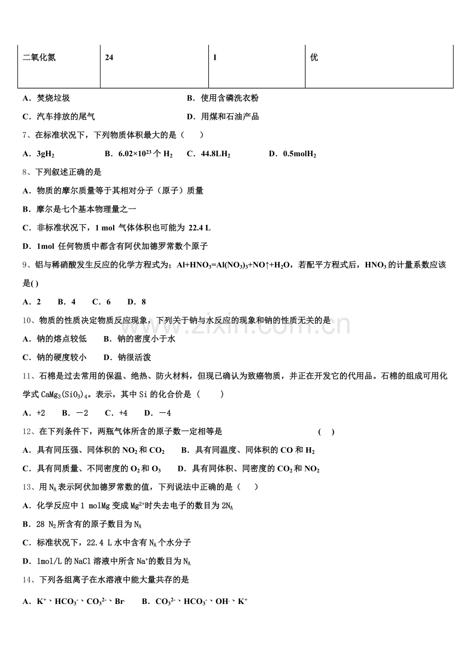 拉萨市2025年化学高一第一学期期中学业水平测试模拟试题含解析.doc_第2页