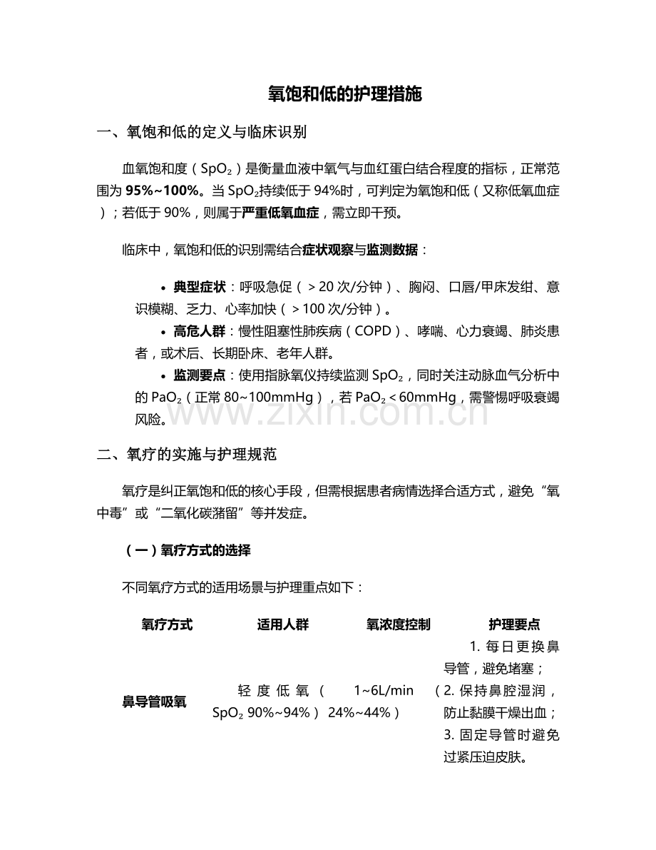 氧饱和低的护理措施.doc_第1页
