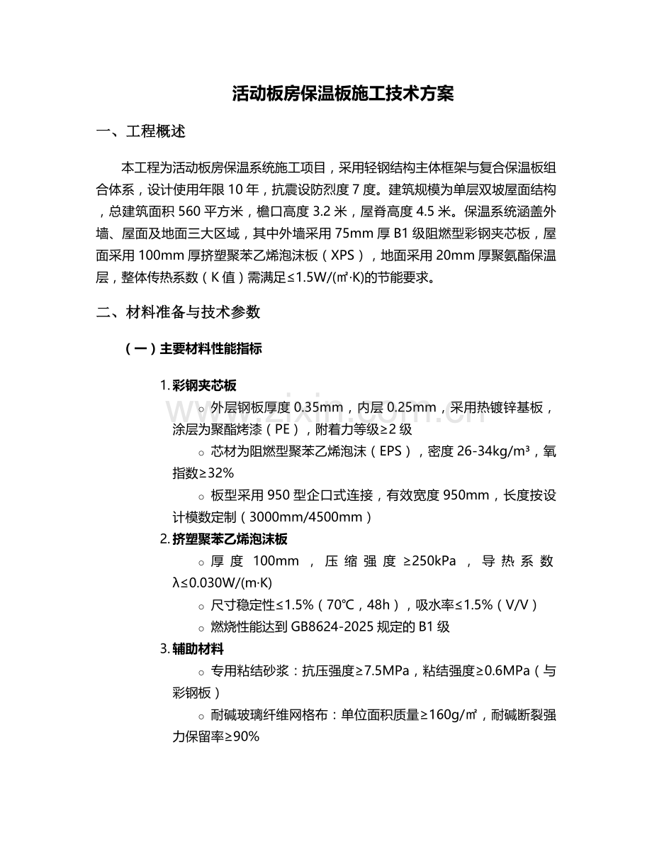 活动板房保温板施工方案.doc_第1页