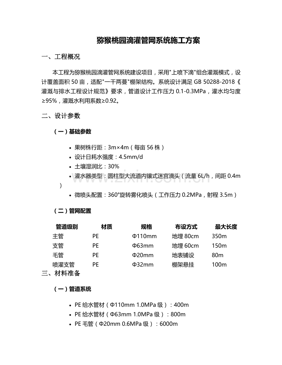 猕猴桃灌溉管网施工方案.doc_第1页