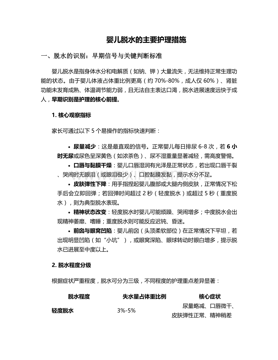 婴儿脱水的主要护理措施.doc_第1页
