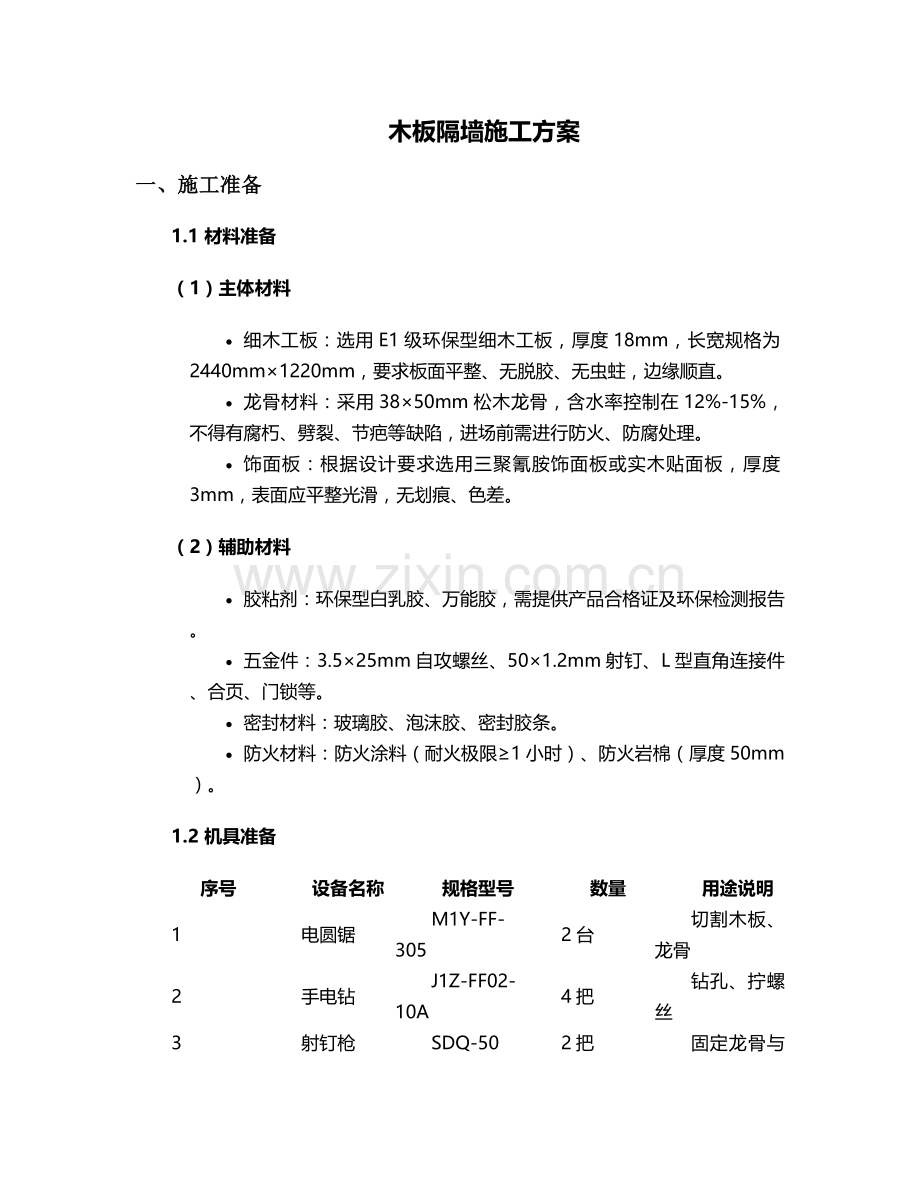 木板隔墙施工方案.doc_第1页