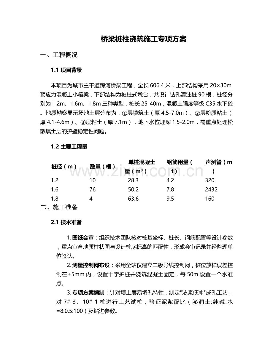 浇筑桥梁桩柱施工方案.doc_第1页