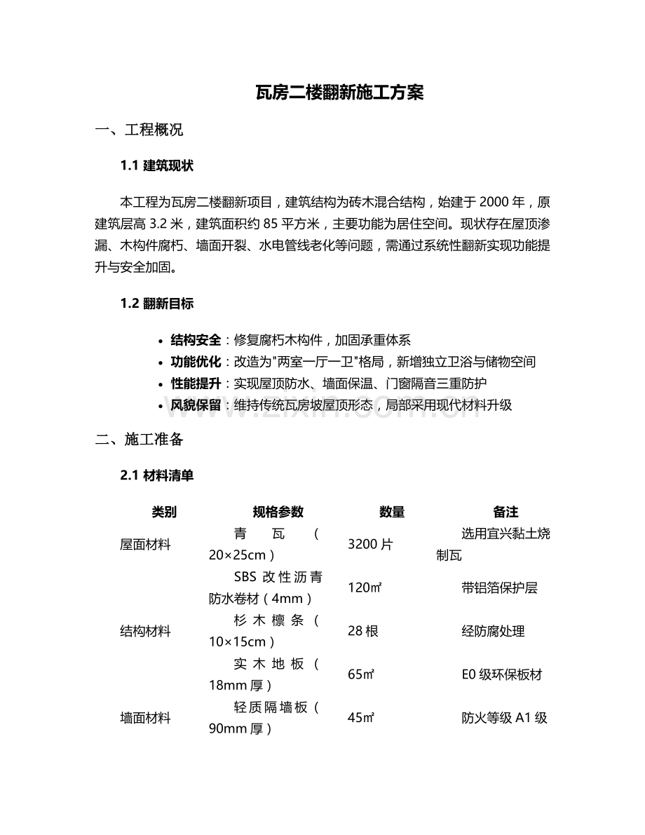 瓦房二楼翻新施工方案.doc_第1页