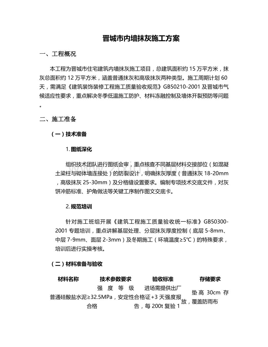 晋城市内墙抹灰施工方案.doc_第1页