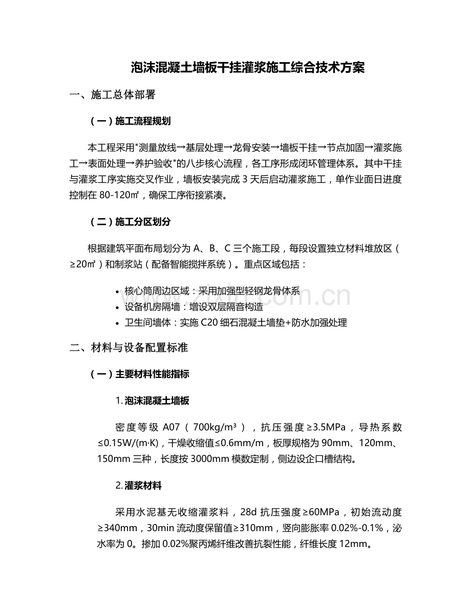 泡沫墙干挂灌浆施工方案.doc_第1页