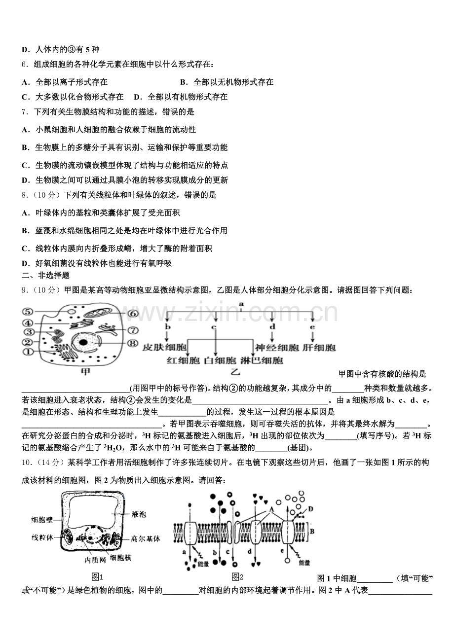 2026届海南省文昌中学生物高一上期末综合测试试题含解析.doc_第2页
