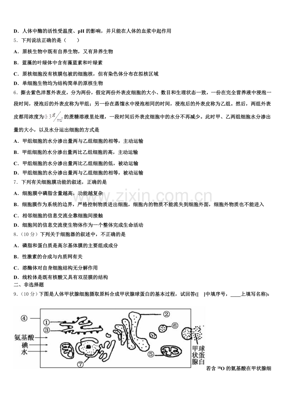 2025-2026学年贵州省遵义市遵义市第四中学高一上生物期末复习检测模拟试题含解析.doc_第2页