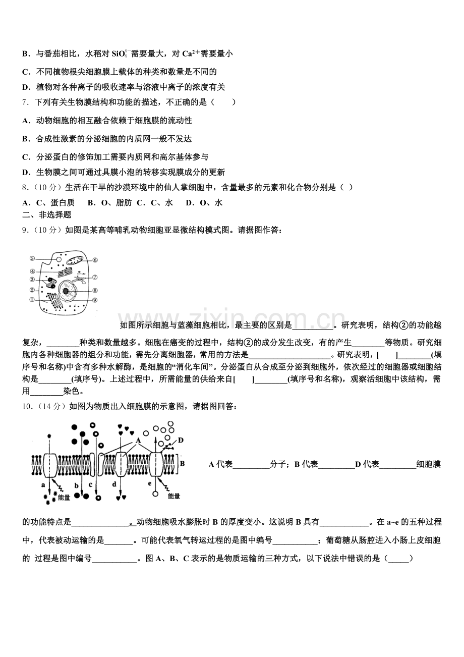 2025-2026学年安徽省安庆市桐城中学高一生物第一学期期末质量检测试题含解析.doc_第2页