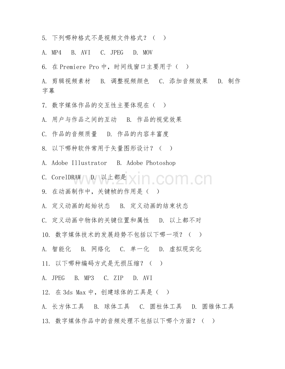 2025年高职数字媒体应用技术（数字媒体应用）试题及答案.doc_第2页