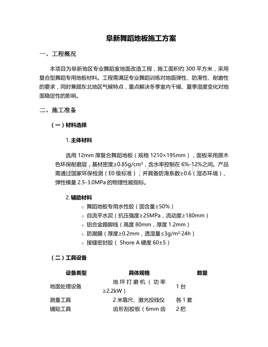 阜新舞蹈地板施工方案.doc_第1页