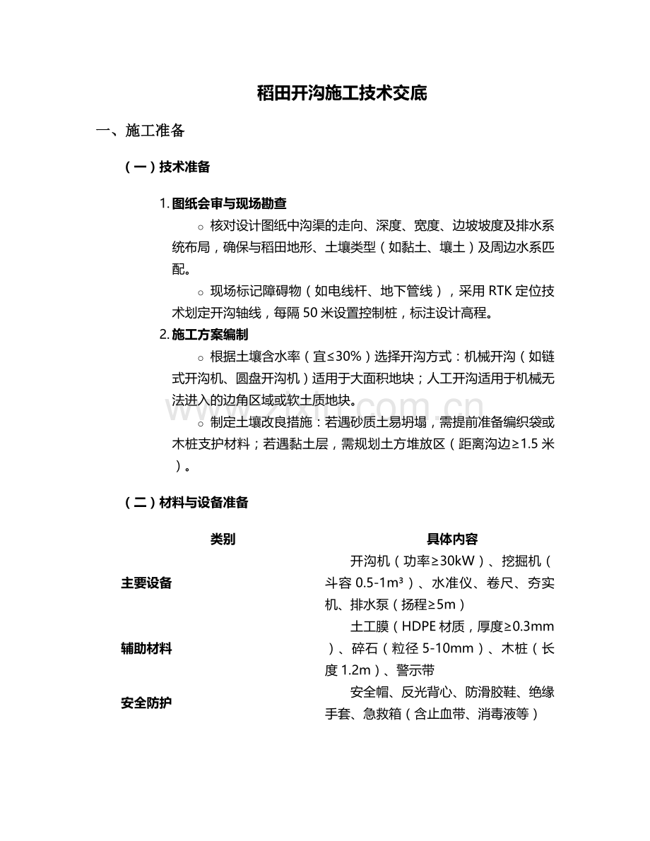 稻田开沟施工技术交底.doc_第1页