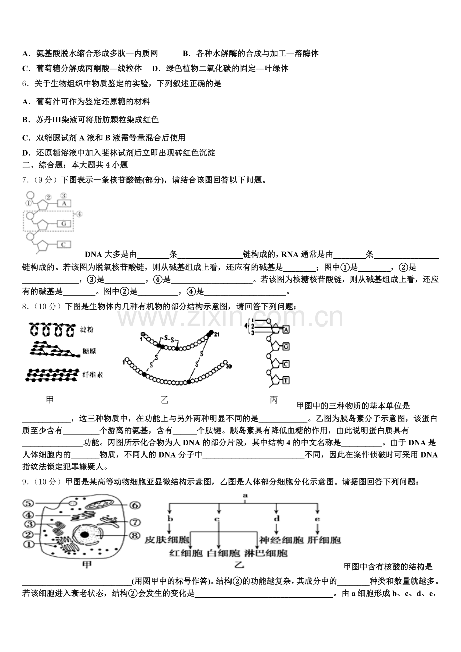 2026届吉林省四平市公主岭市范家屯镇第一中学生物高一第一学期期末综合测试模拟试题含解析.doc_第2页