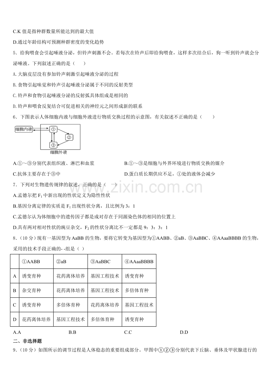 湖南省双峰县第一中学、湘潭县一中2026届高二上生物期末监测试题含解析.doc_第2页