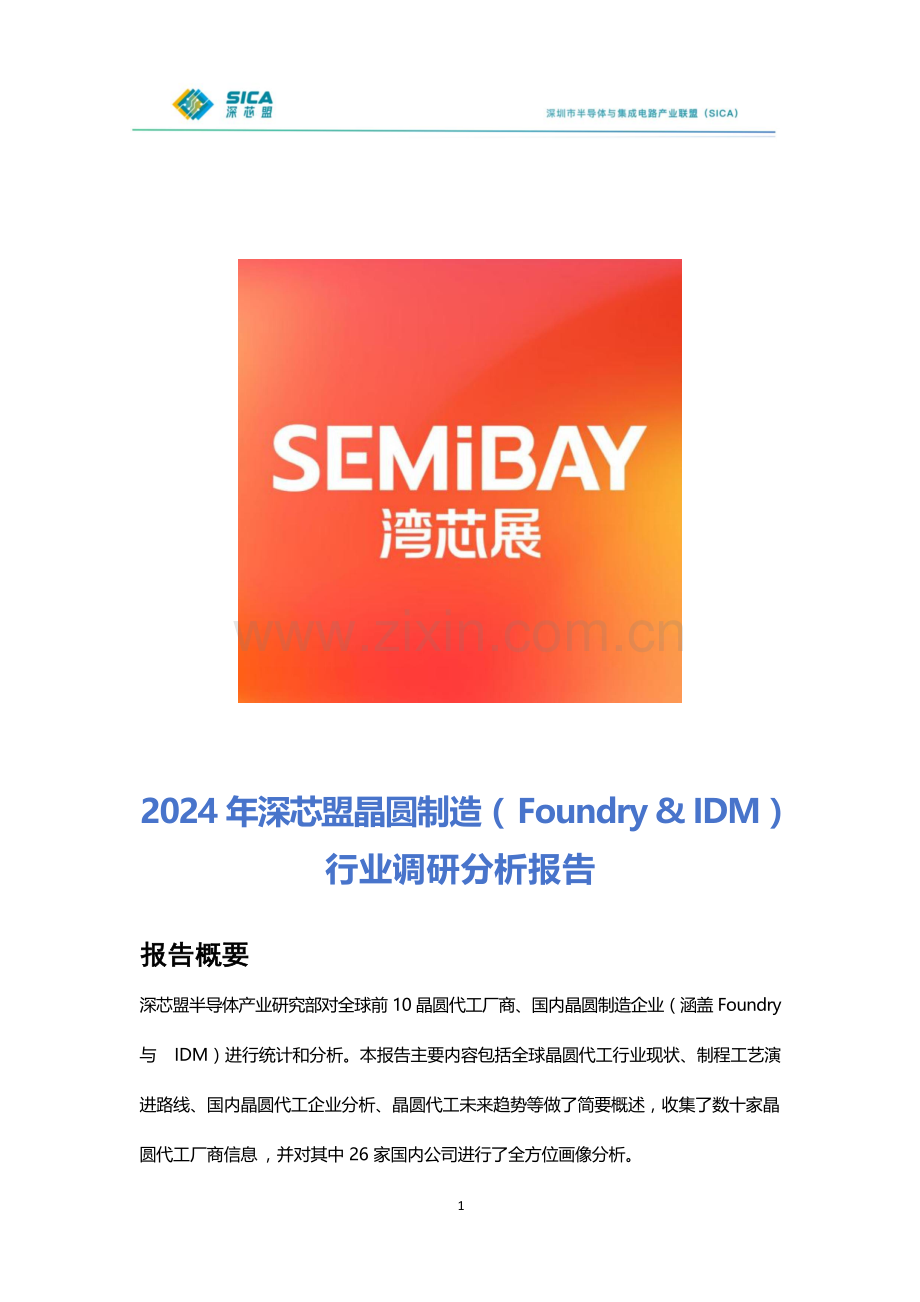 2024年晶圆制造（FoundryIDM）行业调研分析报告.docx_第1页