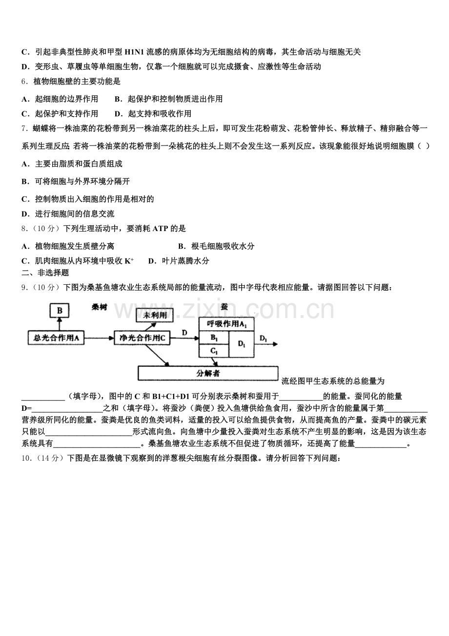 2025年湖南省衡阳市耒阳市正源学校生物高一上期末经典试题含解析.doc_第2页