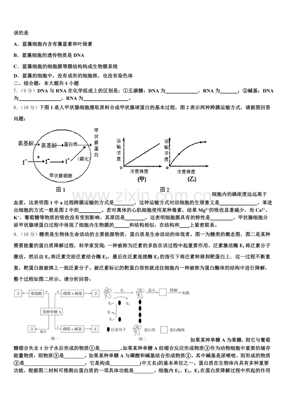 甘肃省天水市秦安县第二中学2026届高一生物第一学期期末教学质量检测模拟试题含解析.doc_第2页