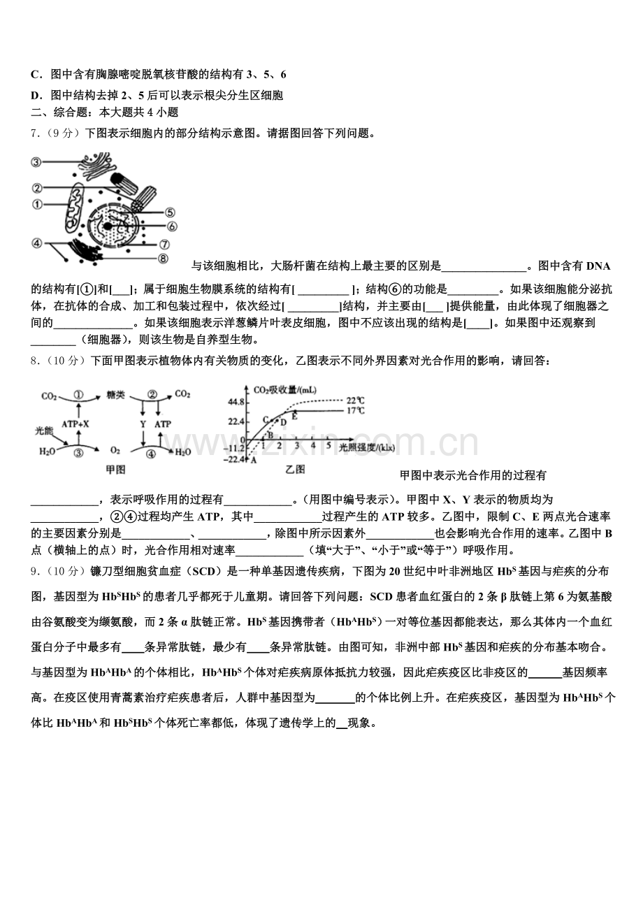 2025-2026学年浙江省乐清市知临中学生物高一第一学期期末考试试题含解析.doc_第2页