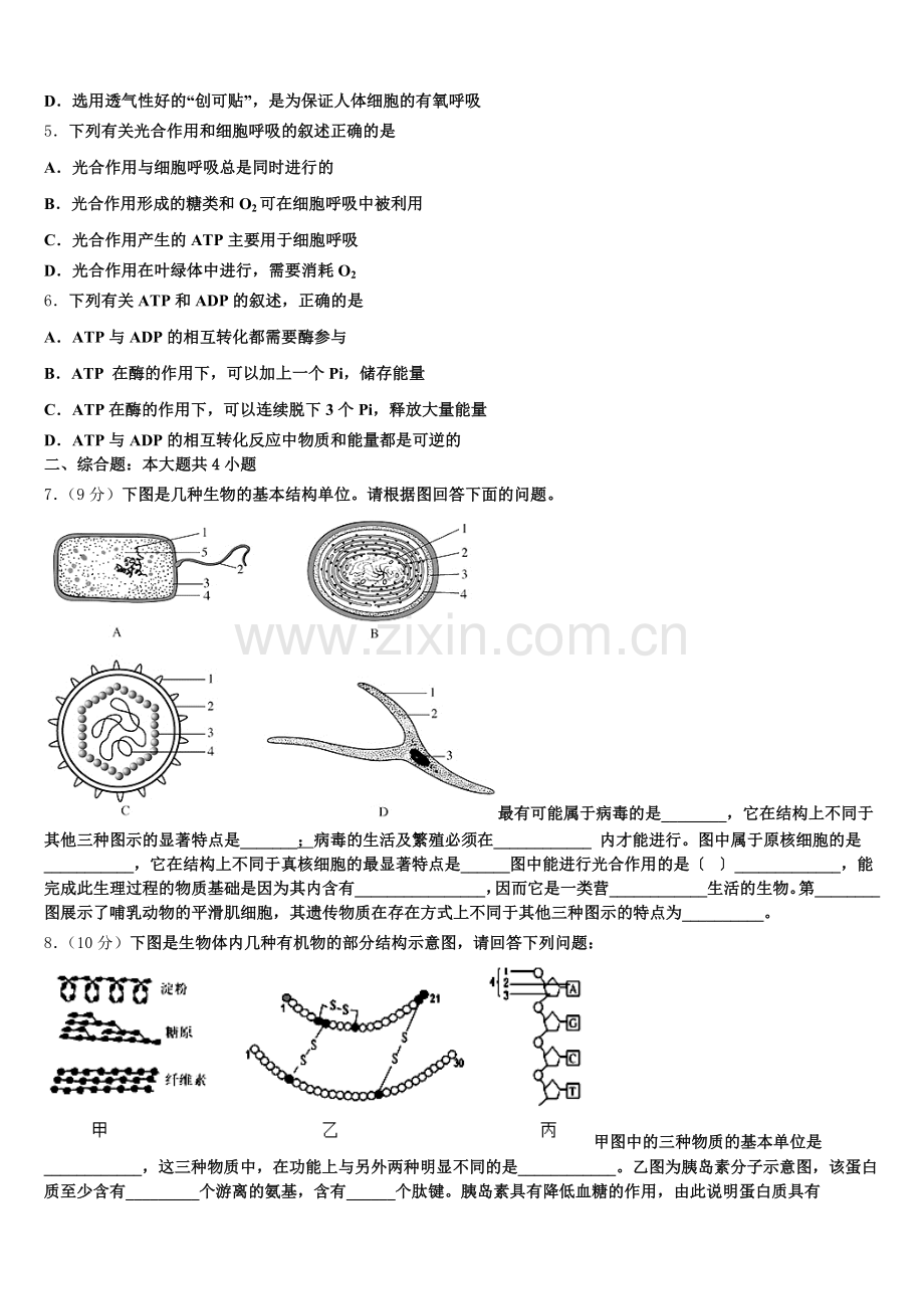 金川公司第一高级中学2025-2026学年生物高一第一学期期末教学质量检测模拟试题含解析.doc_第2页