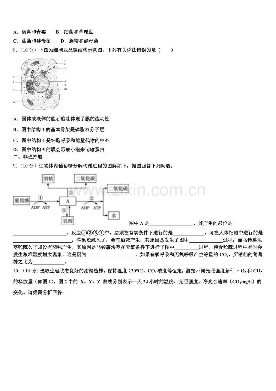 天津市蓟州区马伸桥中学2026届生物高一上期末综合测试试题含解析.doc_第2页